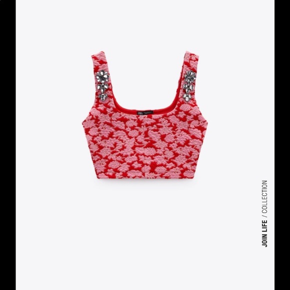 NWT Zara pebble cropped top with jewel appliqué medium - Picture 10 of 14